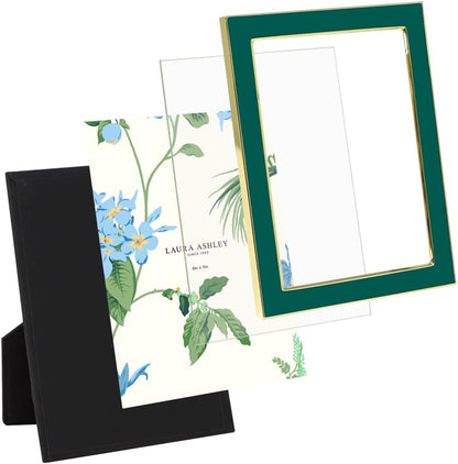 Laura Ashley 5x7 Navy Enamel Picture Frame, Gold Metal Edge with Easel, for Countertop, Counterspace, Tabletop Display, Bookshelf, Desk, Wall Décor, Photo Gallery (5x7, Navy W/Gold)