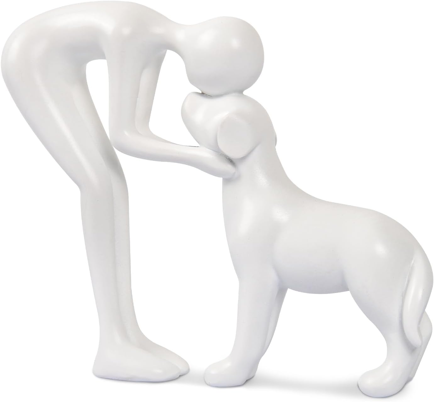 Abstract Resin Hand-Painted Sculpture of Person and Dog Bonding – Head-to-Head Intimate Figurine Decoration for Office、Living Room、Bedroom、Home， Memory Gifts for Pet Lovers (Sandstone)