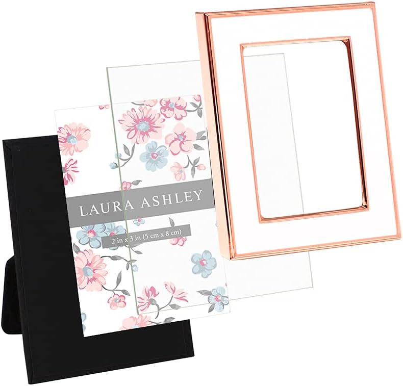 Laura Ashley 5x7 Navy Enamel Picture Frame, Gold Metal Edge with Easel, for Countertop, Counterspace, Tabletop Display, Bookshelf, Desk, Wall Décor, Photo Gallery (5x7, Navy W/Gold)
