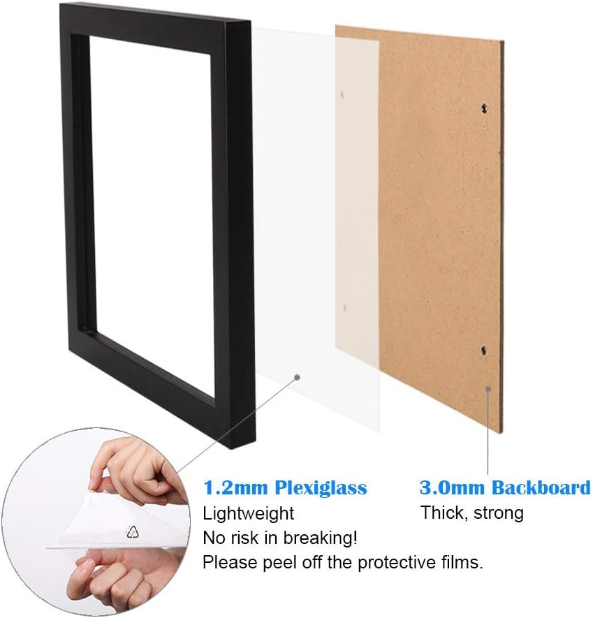 Egofine 8x10 Picture Frames Set of 4, Made of Solid Wood Covered by Plexiglass 4x6 and 5x7 with Mat or 8x10 without Mat, for Table Top Display and Wall Mounting Photo Frame Black