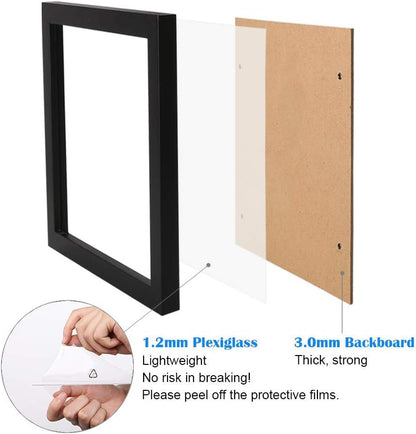 Egofine 8x10 Picture Frames Set of 4, Made of Solid Wood Covered by Plexiglass 4x6 and 5x7 with Mat or 8x10 without Mat, for Table Top Display and Wall Mounting Photo Frame Black