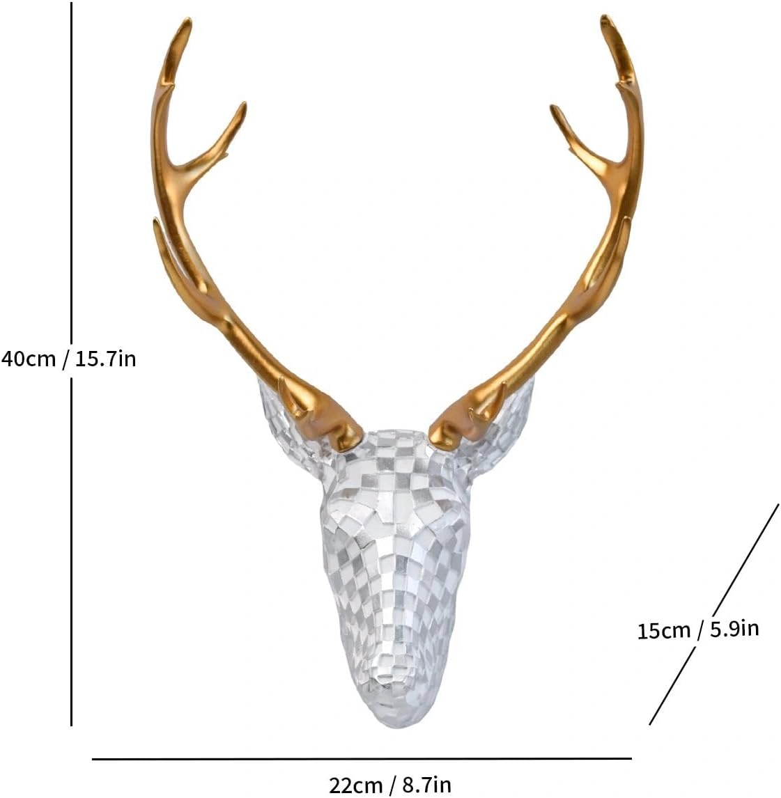 GIGICICI Mosaic Deer Head Wall Decor 15.7x8.7 Inch, Artistic Faux Resin Animal Head Wall Sculpture Hanging for Living Room Bedroom Kitchen Office, Black-White Gift