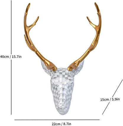 GIGICICI Mosaic Deer Head Wall Decor 15.7x8.7 Inch, Artistic Faux Resin Animal Head Wall Sculpture Hanging for Living Room Bedroom Kitchen Office, Black-White Gift