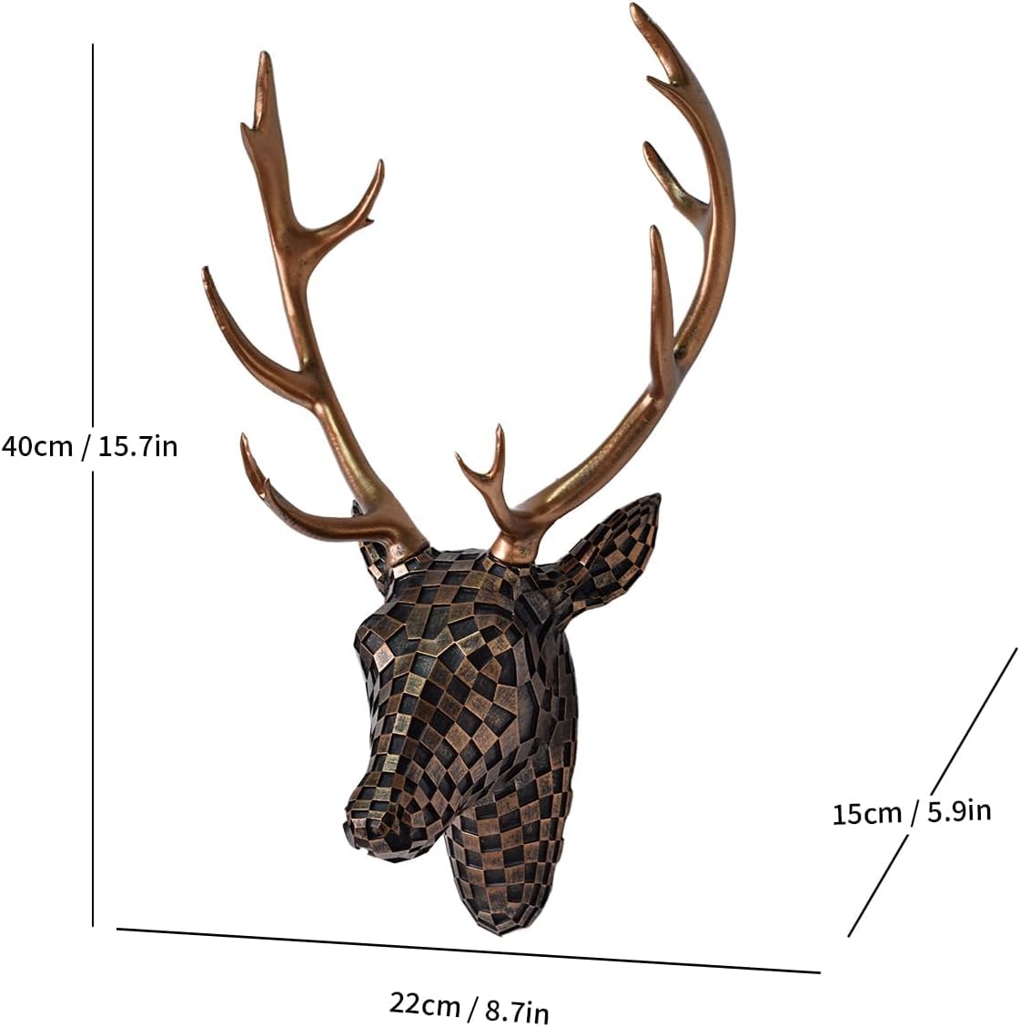 GIGICICI Mosaic Deer Head Wall Decor 15.7x8.7 Inch, Artistic Faux Resin Animal Head Wall Sculpture Hanging for Living Room Bedroom Kitchen Office, Black-White Gift