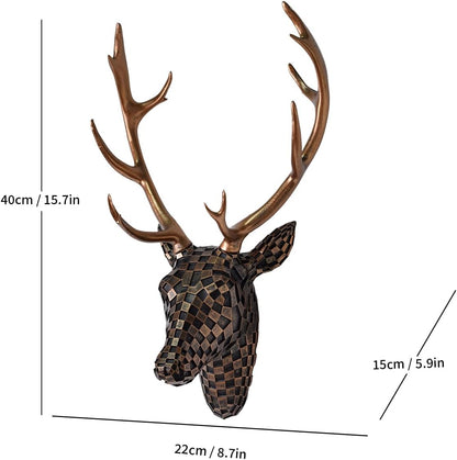 GIGICICI Mosaic Deer Head Wall Decor 15.7x8.7 Inch, Artistic Faux Resin Animal Head Wall Sculpture Hanging for Living Room Bedroom Kitchen Office, Black-White Gift