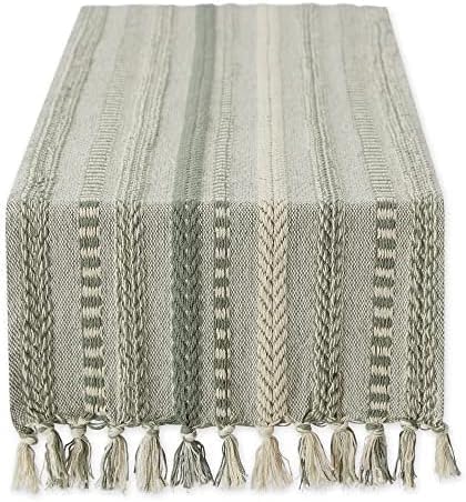 DII Farmhouse Braided Stripe Table Runner Collection, 15x72 (15x77, Fringe Included), Black
