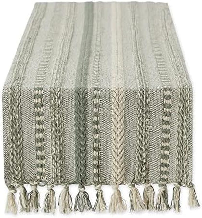 DII Farmhouse Braided Stripe Table Runner Collection, 15x72 (15x77, Fringe Included), Black