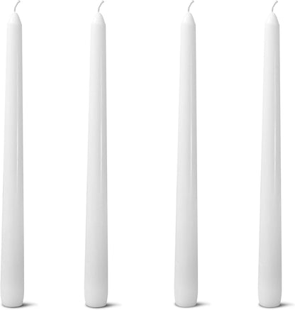 4 Pack White Taper Candles丨Taper Candles 10 Inch Dripless丨Unscented & Smokeless Candlesticks Bulk丨7-8 Hours Long Burning Tall Candles丨Ideal for Christmas Weddings Parties Dinner