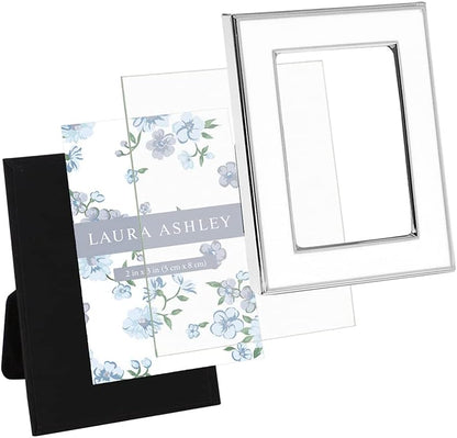 Laura Ashley 5x7 Navy Enamel Picture Frame, Gold Metal Edge with Easel, for Countertop, Counterspace, Tabletop Display, Bookshelf, Desk, Wall Décor, Photo Gallery (5x7, Navy W/Gold)