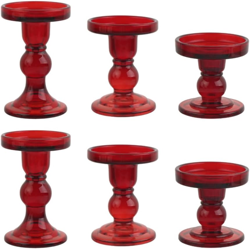 6-Piece Set of Glass Candlestick, Crystal Candlestick Holder Holder and Conical Candle, Christmas Candle Holder Decoration, Family Living Room Wedding Candle Holder (Clear 2sets)