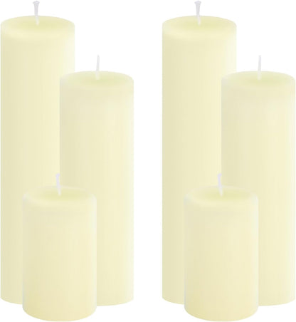 18 Pcs Ivory Pillar Candles Bulk Set，3 Different Lengths 2 x 3/4/6 Inch (6 Each)，Hurricane Candles，Dripless Unscented Smokeless，Gives You a Better Atmosphere When Organizing an Event Party.