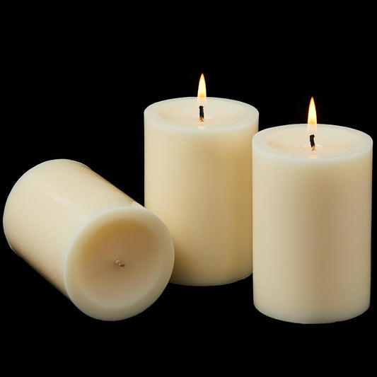 Ashlux 3x4 Inch White Pillar Candles, Set of 3 Wax, 56 Hours Long Burning, Unscented and Dripless Pillar Candles Bulk for Christmas Lights, Wedding, Parties, Spas, Home Decorative