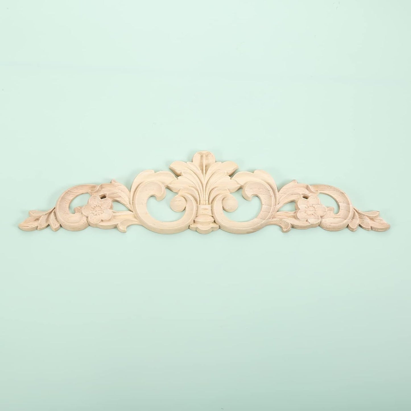 MUXSAM Carved Wood Appliques Onlays, Long Wooden Decals Trim Molding Rosette Inlays for Door Wall Mantel Cabinet Door Dresser Closet Mirror Decoration Furniture Transfer(1-Pack, 20x5cm/7.9" x2)