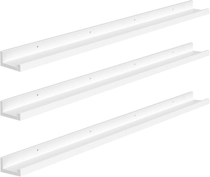 HOOBRO Floating Shelves, Wall Shelf Set of 3, 35.4 Inches Hanging Shelf with Raised Edge and Invisible Brackets, for Bathroom, Bedroom, Kitchen, Office, Living Room Decor, Rustic Brown BF90BJ01