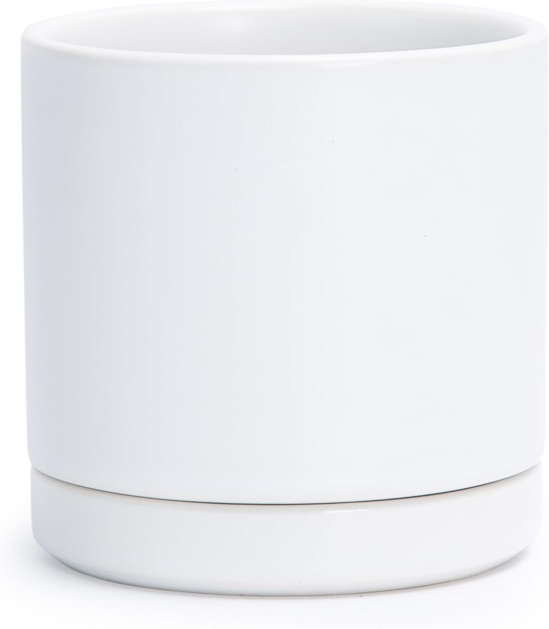 D'vine Dev 6.5 Inch Ceramic Planter Pot with Drainage Hole and Saucer, Indoor Cylinder Round Planter Pot, Olive, 94-O-C-J