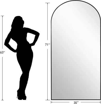 Dewfig Arched Full Length Mirror, 76"x34" Large Floor Mirror, Full Body Mirrors for Leaning or Hanging, Standing Mirrors for Bedroom, Living Room,Dressing Room, Aluminum Alloy Frame, Black