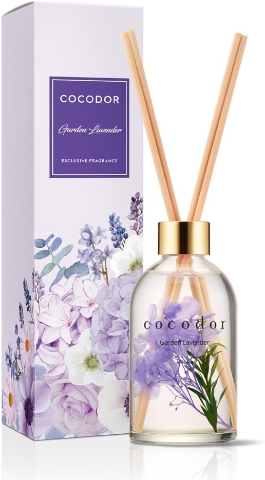 COCODOR Flower Reed Diffuser Set / 6.7oz / White Jasmine/Scent Diffuser with Sticks Home Fragrance Reed Diffuser for Bathroom Shelf Decor