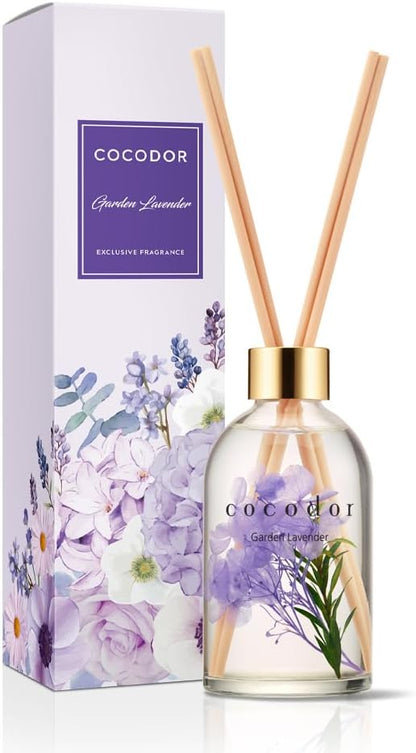 COCODOR Flower Reed Diffuser Set / 6.7oz / White Jasmine/Scent Diffuser with Sticks Home Fragrance Reed Diffuser for Bathroom Shelf Decor