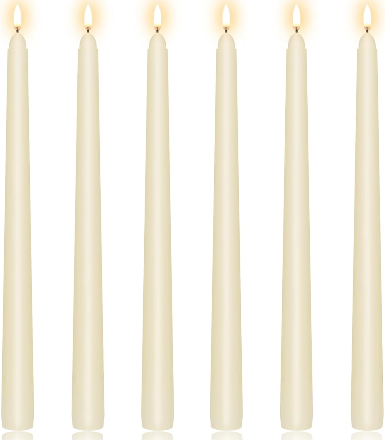 KORCCI Ivory Taper Candles 10 Inch - Set of 6 Long Candles, 8 Hours Long Burning, Smokeless & Unscented & Dripless, for Christmas Holiday Décor, Weddings, Birthdays, Dinner, Rituals (Ivory)
