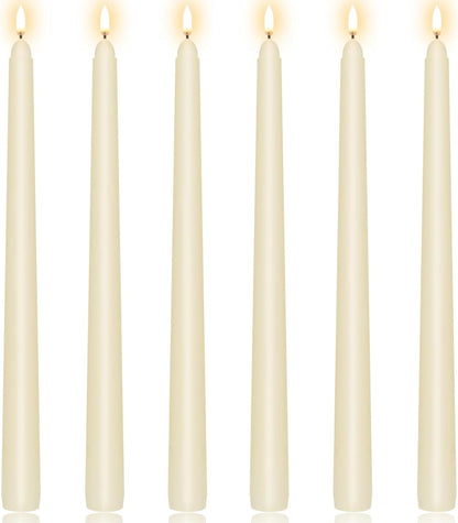 KORCCI Ivory Taper Candles 10 Inch - Set of 6 Long Candles, 8 Hours Long Burning, Smokeless & Unscented & Dripless, for Christmas Holiday Décor, Weddings, Birthdays, Dinner, Rituals (Ivory)