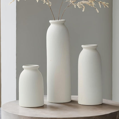 10.4 inches Tall Decorative Ceramic Vase Set, 3 Pieces, Nordic Modern Boho Style, White, Modern Farmhouse for Home Decor (Coffee Mix)