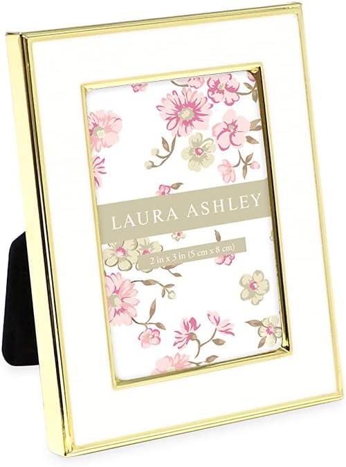 Laura Ashley 5x7 Navy Enamel Picture Frame, Gold Metal Edge with Easel, for Countertop, Counterspace, Tabletop Display, Bookshelf, Desk, Wall Décor, Photo Gallery (5x7, Navy W/Gold)