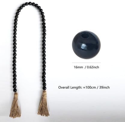 Boho Decor Wood Beads Garland Farmhouse Wall Hanging Decorations Natural Wooden Bead Tassel Decorative for Coffee Table Christmas and Prayer (Nature, 58")