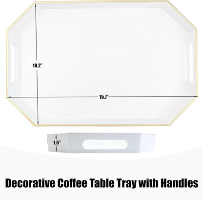 Green Decorative Tray with Handles, Versatile Serving Tray for Coffee Table, Ottoman, Ideal for Serving, Displaying, Organizing, 15.7"*10.2"*1.57"
