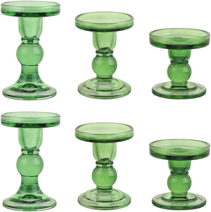 6-Piece Set of Glass Candlestick, Crystal Candlestick Holder Holder and Conical Candle, Christmas Candle Holder Decoration, Family Living Room Wedding Candle Holder (Clear 2sets)