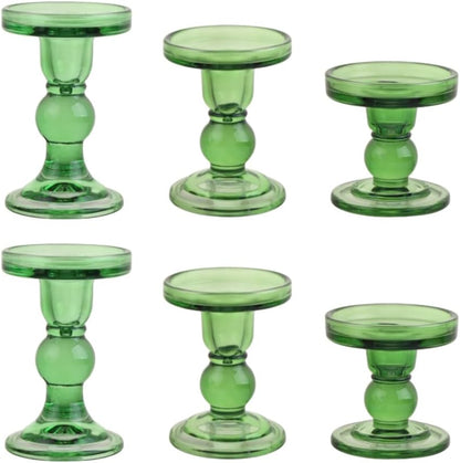 6-Piece Set of Glass Candlestick, Crystal Candlestick Holder Holder and Conical Candle, Christmas Candle Holder Decoration, Family Living Room Wedding Candle Holder (Clear 2sets)
