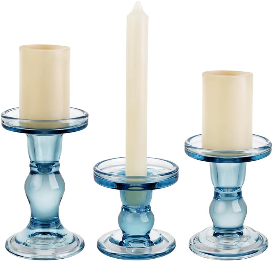 6-Piece Set of Glass Candlestick, Crystal Candlestick Holder Holder and Conical Candle, Christmas Candle Holder Decoration, Family Living Room Wedding Candle Holder (Clear 2sets)