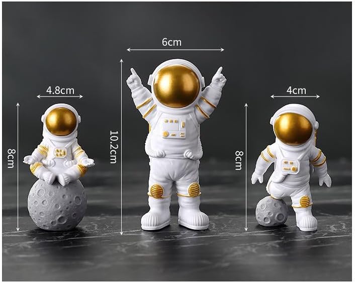 Blue White Astronaut Statues Set of 4, Spaceman Sculpture Figurines Outer Space Theme Decor for Nursery Room Cake Topper