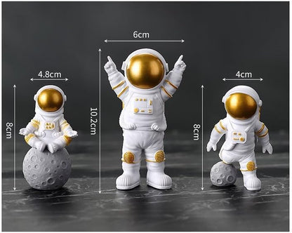 Blue White Astronaut Statues Set of 4, Spaceman Sculpture Figurines Outer Space Theme Decor for Nursery Room Cake Topper