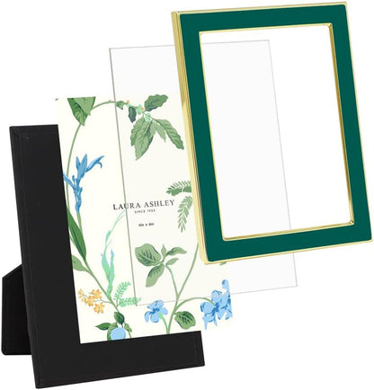Laura Ashley 5x7 Navy Enamel Picture Frame, Gold Metal Edge with Easel, for Countertop, Counterspace, Tabletop Display, Bookshelf, Desk, Wall Décor, Photo Gallery (5x7, Navy W/Gold)