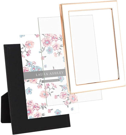 Laura Ashley 5x7 Navy Enamel Picture Frame, Gold Metal Edge with Easel, for Countertop, Counterspace, Tabletop Display, Bookshelf, Desk, Wall Décor, Photo Gallery (5x7, Navy W/Gold)