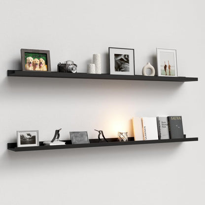 Boswillon Floating Shelves Wall Mounted Set of 2, Modern Black Wall Shelves for Storage with Lip, Display Picture Ledge Shelf for Wall Decor Bedroom Living Room Bathroom Kitchen