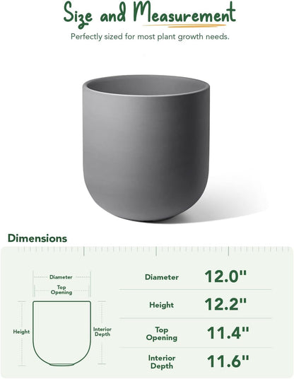 LE TAUCI 12 Inch Pots for Plants, Ceramic Large Planters for Indoor Plants, Indoor Plant Pots for Home Garden Patio Office, Planter Pots with Drainage Hole and Rubber Plug, Neutral Gray