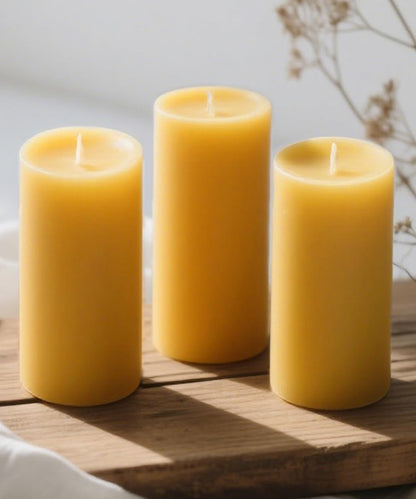 Natural Beeswax Candles 4 Packs, Beeswax Pillar Candles with 140 Hours Burn Time, Organic Emergency Candle Long Burning for Home Room, Smokeless & Dripless, 2x4 inch