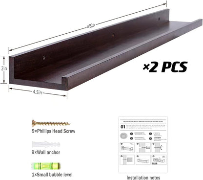 AZSKY Floating Shelves Wall Mounted Set of 2 Natural Wood Picture Shelves Wall Shelves for Bedroom Bathroom Living Room Kitchen Laundry Room Storage & Decoration 24 Inch