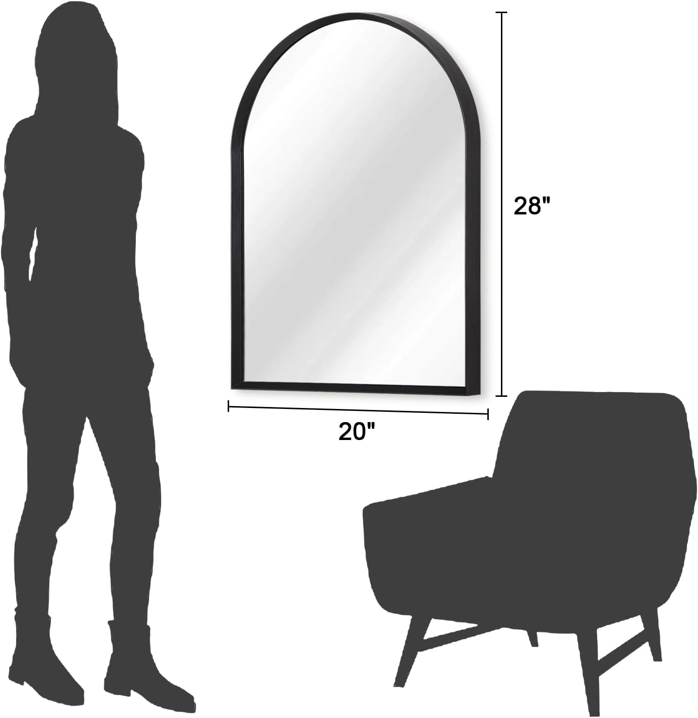 Black Arched Mirror, Modern Bathroom Wall Mirror Aluminum Alloy Framed Mirror Brushed Metal Vanity Wall Mounted Mirror for Livingroom Bedroom Entryway Room 16"x12"