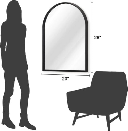 Black Arched Mirror, Modern Bathroom Wall Mirror Aluminum Alloy Framed Mirror Brushed Metal Vanity Wall Mounted Mirror for Livingroom Bedroom Entryway Room 16"x12"