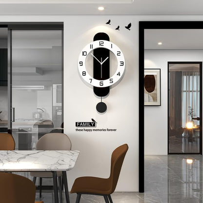 Decorative Wall Clock for Living Room Decor Large Modern Wall Clocks with Pendulum Battery Operated for Bedroom Office Kitchen Home Small Black Silent Wall Clock Non Ticking 11.8*22.4 Inch