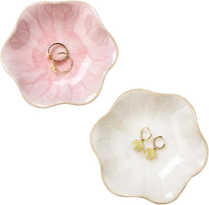 JAMEND CLXP Lotus Leaf Shape Decorative Ring Tray, Small Key Bowl, Ceramic Trinket Tray Jewelry Dish Organizing Necklace Earrings, Home Decoration for Mom Best Friend Sister, Pink.