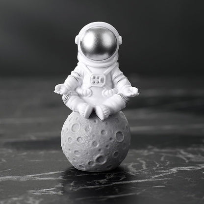 Blue White Astronaut Statues Set of 4, Spaceman Sculpture Figurines Outer Space Theme Decor for Nursery Room Cake Topper