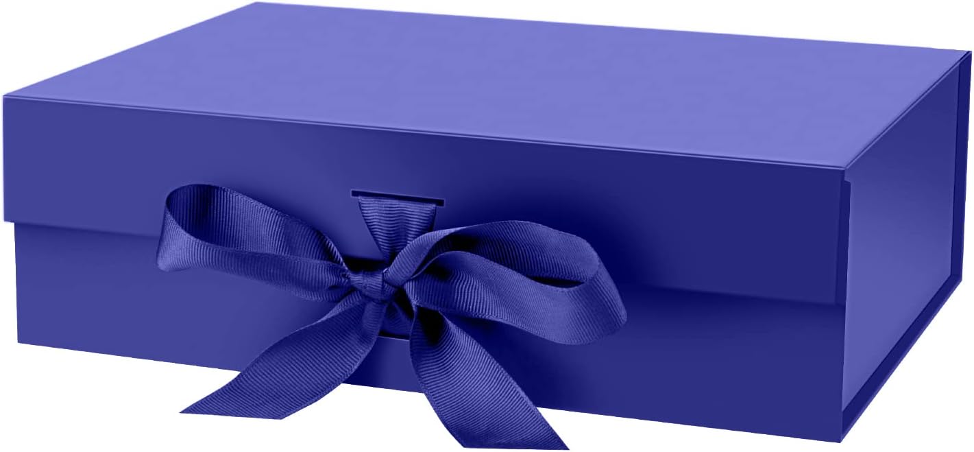 DaiJoob Gift Box with Lid for Presents 10.5x7.5x3.1 Inches with Ribbon and Magnetic Closure(1-Pack) (Black)