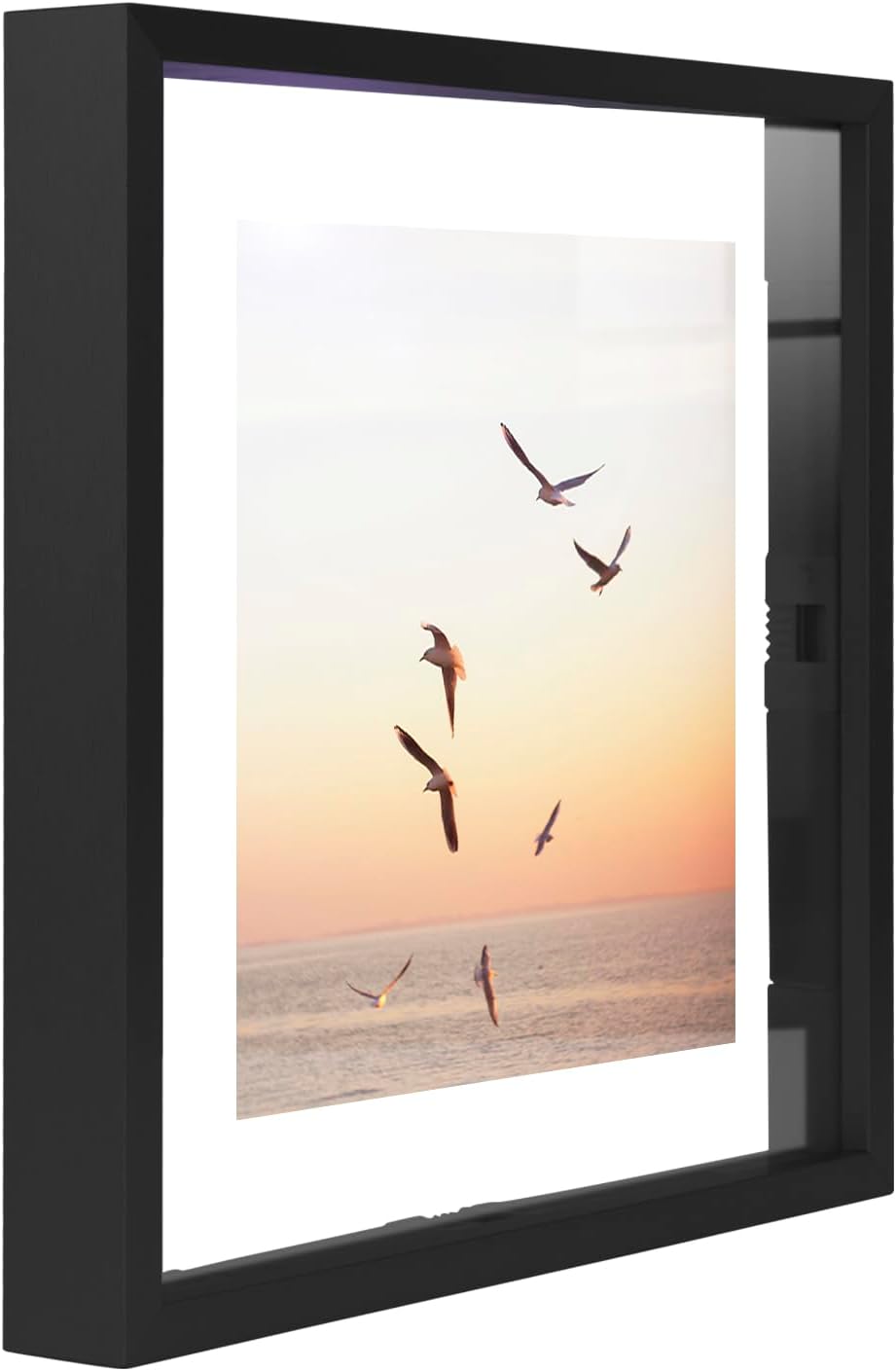 Frametory, Floating Picture Frame 12x16 - Black Aluminum Metal Photo Frame - Real Glass of Front - for Wall Mount Display