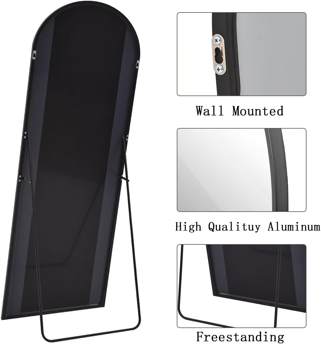 Mirror Full Length, 71"x26" Arched Full Length Mirror, Arch Mirror with Stand, Large Standing Mirrors, Oversized Full Body Mirrors with Aluminum Frame for Bedroom, Living Room (White)