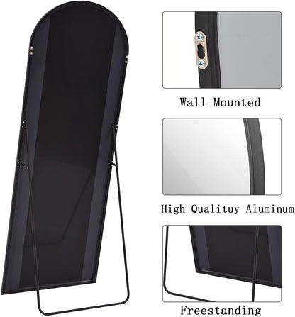 Mirror Full Length, 71"x26" Arched Full Length Mirror, Arch Mirror with Stand, Large Standing Mirrors, Oversized Full Body Mirrors with Aluminum Frame for Bedroom, Living Room (White)