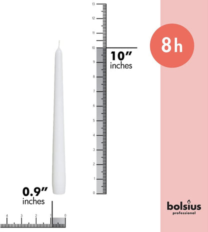 BOLSIUS Ivory Taper Candles - 10 Pack Unscented 10 Inch Dinner Candle Set - 8 Hours Burn Time - Premium European Quality - Smokeless and Dripless Household, Wedding, Party, and Home Décor Candlesticks
