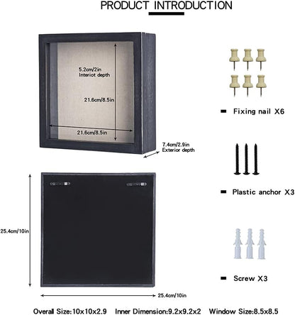 Freezing point Shadow Box Frame 8x8 Shadow Boxes Display Case with Linen Back Memorabilia Awards Medals Bouquet Photos Picture Badge Wedding Memory Box for Keepsakes Carbonized Small Pin Board